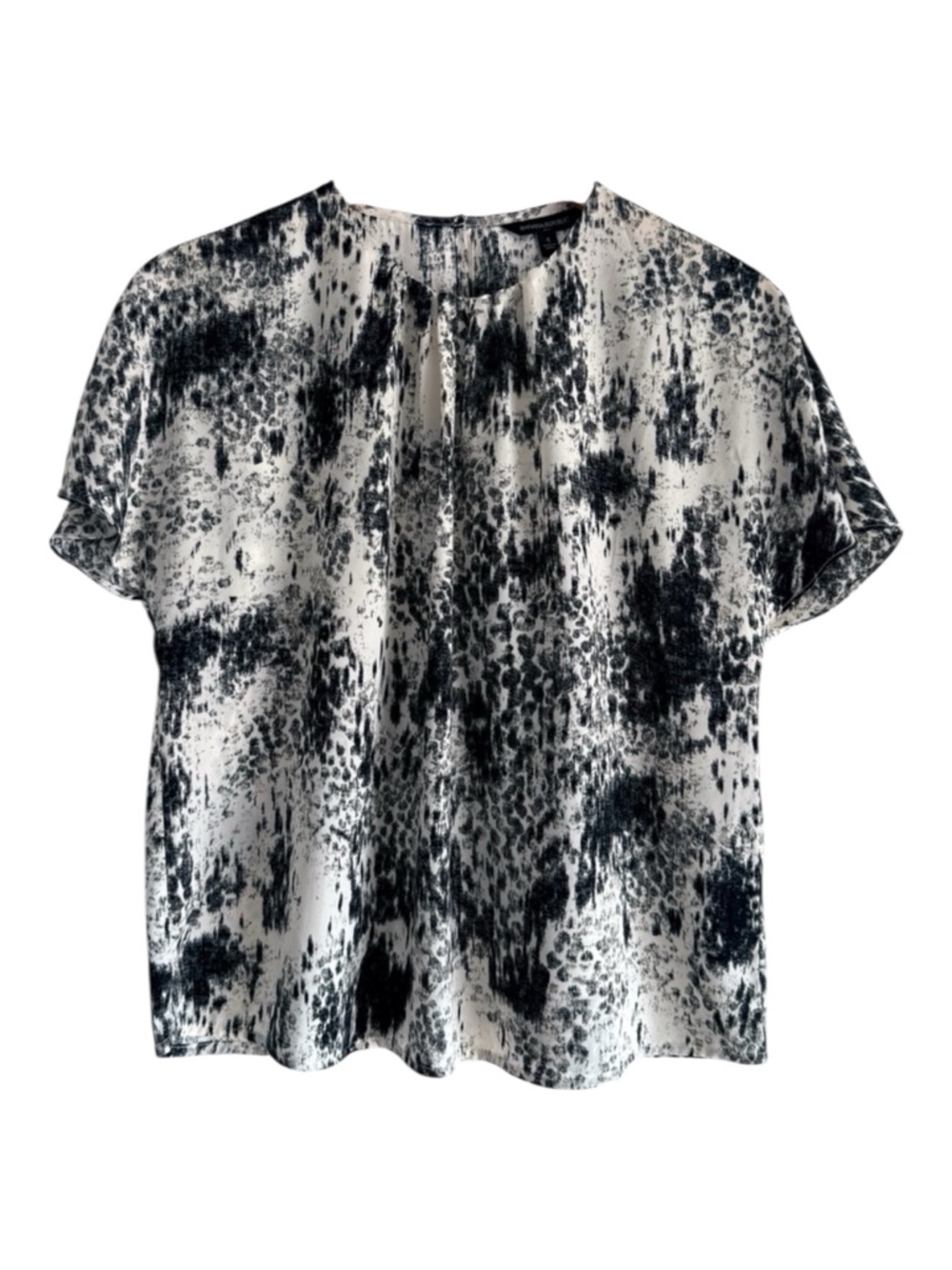 NEW Banana Republic Abstract Monochrome Flutter Sleeve Blouse Pearl Black